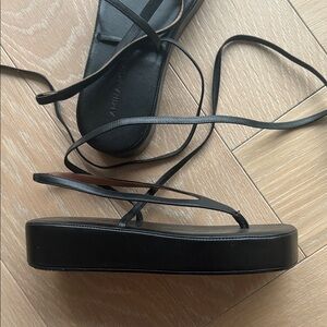 Amina Muaddi Black Strappy Platform Sandals